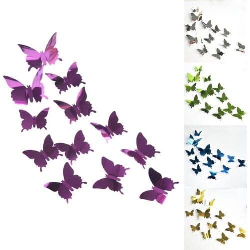 12Pcs/Set Colorful Romantic Butterfly 3D Mirror PVC Wall Sticker Decal 3D искусства Стикеры Removable Home Decor Supplies