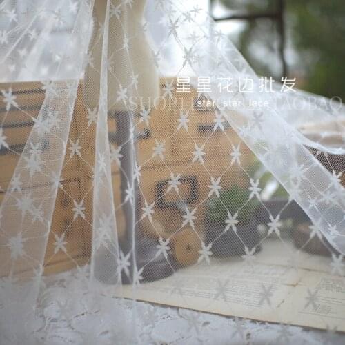 150cm White Black Jacquard Stars Mesh Tulle Guipure Lace Fabric High Quality Bridal Dress Wedding Decoration Sewing Net Fabric