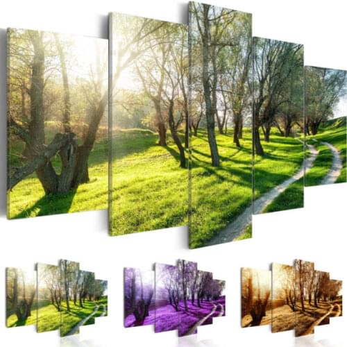 5 Panel Art On Canvas Forest Landscape Tree Canvas Prints Modern Decorative Picture Wall Pictures For Living Room,No Frame