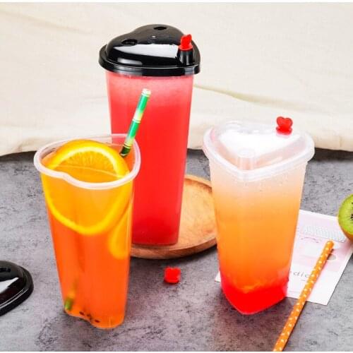 50pcs Net red heart shape love milk tea cup 500ml transparent disposable coffee cup birthday party favors drinking plastic cup