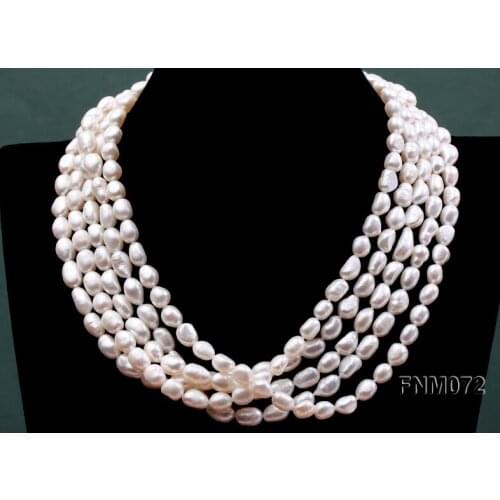 AA 5 Strands 18'' 8-9mm White Freshwater Pearl Necklace Real Natural White Pearl Handmade Free Shipping
