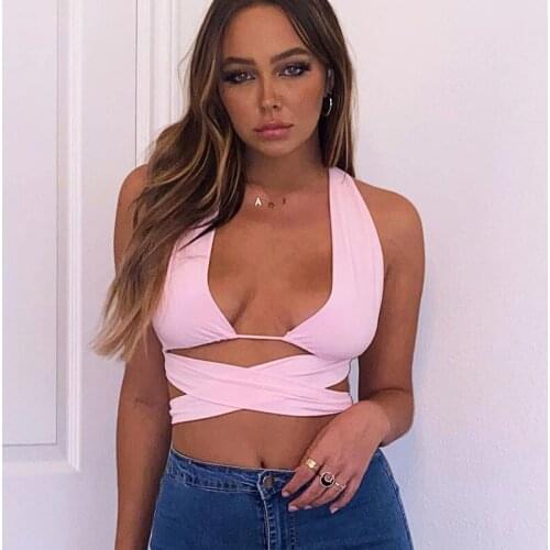 Blackless V-Neck Tops Women 2020 Sleeveless Off Shoulder Bandage Crop Top Black Sexy Fashion Streetwear Slim Vest Tee