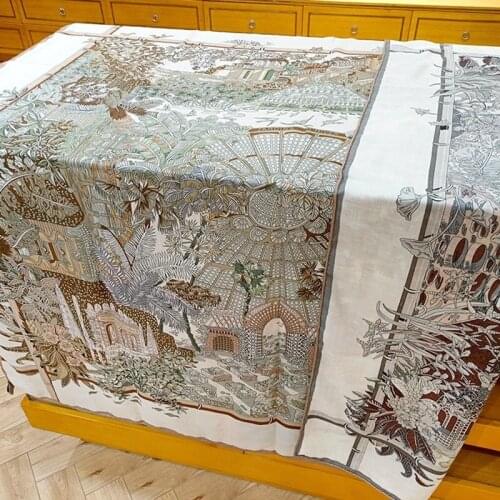 2 Side Print Large Square Wool Blanket Scarf Wraps Shawl for Women Winter Warm Scarves “Garden Castle” 130*130cm