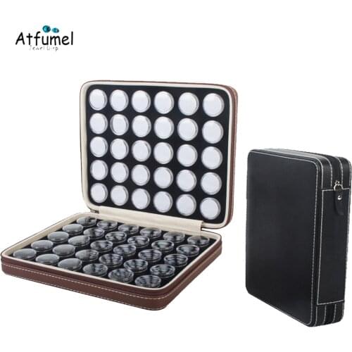PU Diamond Carry Case With 60Pcs Round Gem Box Gemstone Exhibition Storage Organizer Diamond Stone Display Box Beads Box