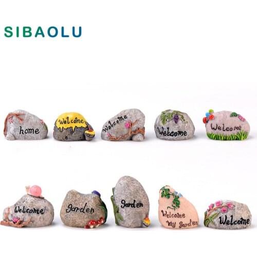 Flower Welcome Garden Stone Road Sign figurine fairy garden Artificial Resin Craft home miniature decoration DIY accessories