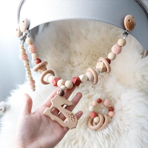 Baby Toy Wooden Pram Clip Pacifier Clip Chain Mobile Rattle Stroller Arch Toy Wood Rattle Ring Gym Puzzle Bed Bell Around Neborn