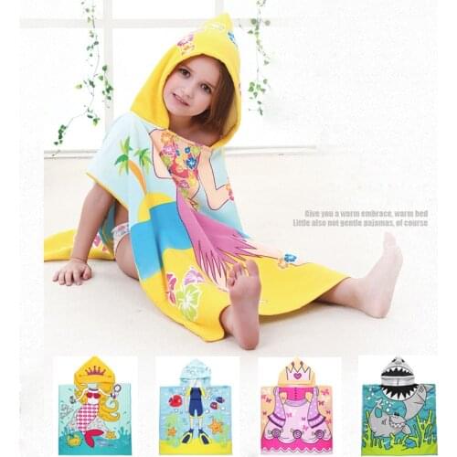 Children Cartoon Baby Hooded Cloak Beach Towel Boys Girls Kids Swimming Bath Towel Microfiber Terry Infant Bathing Wrap Bathrobe