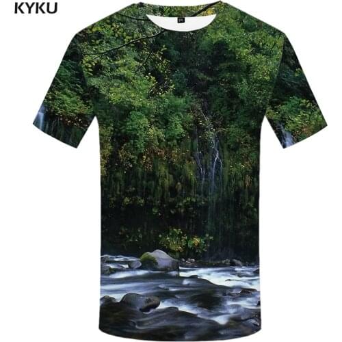 KYKU Forest T Shirt Men Fish 3d T-shirt Punk Rock Clothes Anime Tree Green Printed Tshirt Funny Harajuku Mens Clothing Summer