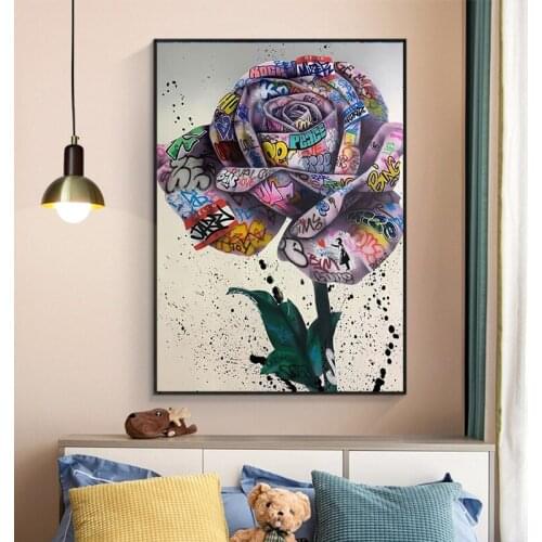 Graffiti Art Rose Flowers Lover Kissing Canvas Painting Posters Prints Wall Art Prints Art of Love Nordic Art Room Home Decor