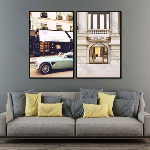 Canvas Painting European-Style Architectures Luxury Brand Stores Vintage Building Posters for Home Rooms Gallery Wall Decoration