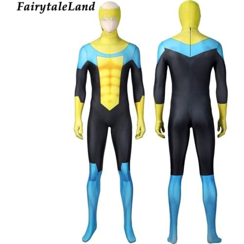 Halloween Invincible Boy Cosplay Markus Grayson Costume Superhero Invinciboy Zentai Mark Printing Bodysuit with Mask