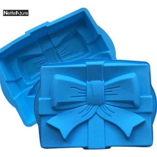 Creative Rectangle Gift Box Cake Pan 3D Silicone Cake Mold Baking Tools Bakeware Bow Tie Shape Baking Tray Dish Free Shipping