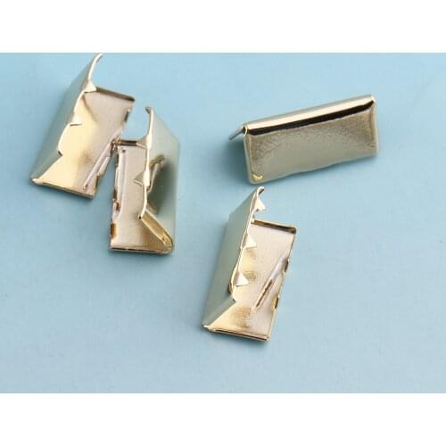 Ribbon End Clamps 20mm Light gold Ribbon End Lanyard Clasp Crimp Fasteners Closures Leather End Cap