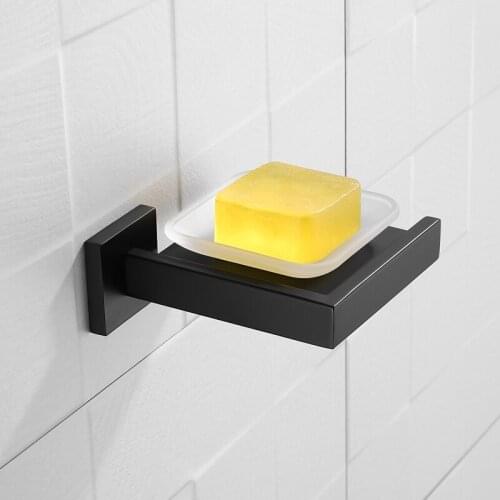 Matt Black Square Bathroom Lavatory Soap Dish Glass Dish Frosted Square Glass Soap Dish With Black Holder