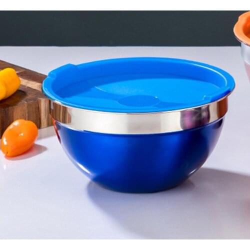 Stainless Steel Mixing Bowls With lid Handle Non-Slip Silicone Base DIY Cake Baking Mixer Bowl Salad Grater Kitchen Cooking Tool