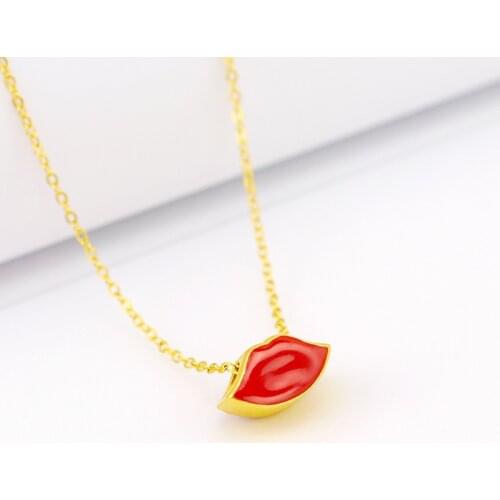 Fashion Light Yellow Gold Color Necklace Chain Jewelry Charm Women Pendant Red Lip Gold Jewelry for Girl Birthday Party Gifts