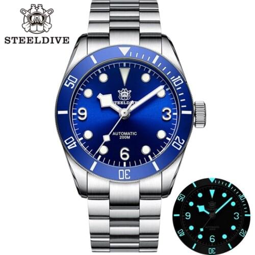 Steeldive 1958 Diver Watch NH35 Automatic Mens Wristwatch 200M Water Resistant Sapphire Glass Stainless Steel Band Luminou Dial