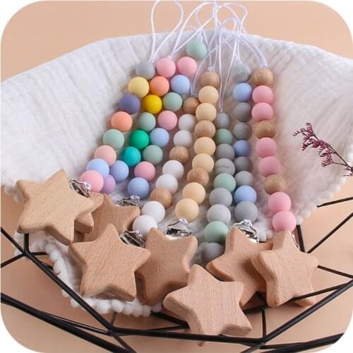 BPA Free Baby Pacifier Clip Chain Beech Wood Star Shape Pacifier Chain Dummy Holder Nipple Holder Baby Newborn Teething Toy
