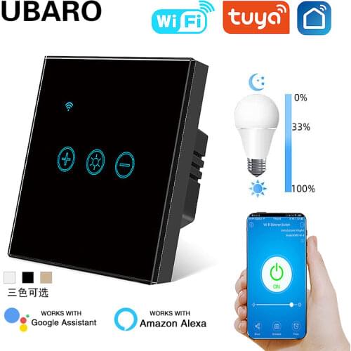 UBARO Eu Tempered Glass Panel Tuya Wifi Dimmer Switch Google Home Alexa Voice Control Light Smart Button Ac100-240V 150W/Gang