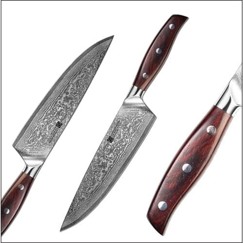 FANGZUO Professional Damascus Steel Chef Knife Kitchen Knives Sharp Utility Cooking Cutting Vegetable Meat cleaver Mothers Gift