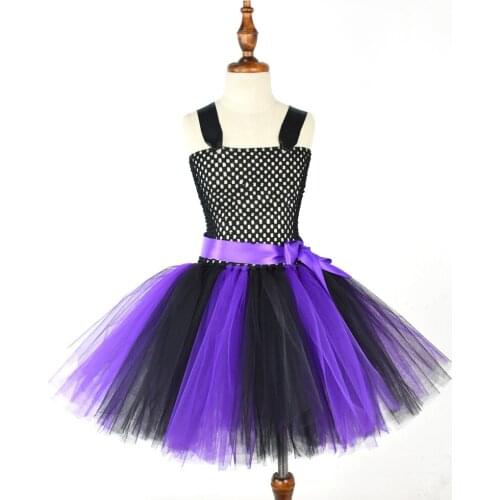 Girls Purple And Black Fluffy Tutu Dress Baby Photo Tulle Dress Props Kids Halloween Costume Girls Dance Performance Dress