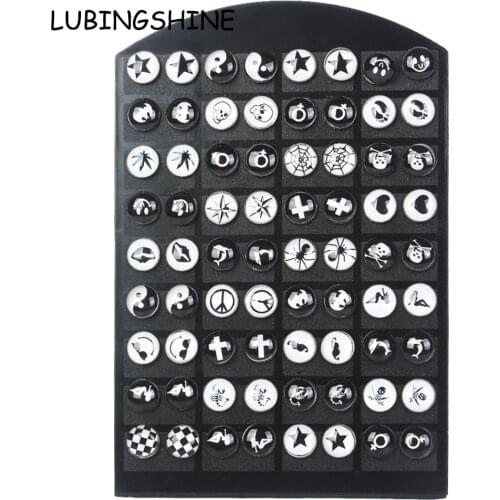 36Pairs/lot Women Acrylic Round Black Small Stud Earrings Sets Girl Child Kids Skull Cross Letter Earring Jewelry Korean