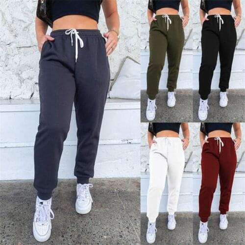 Womens solid color lace-up sports trousers, home casual thickened cotton blend sweater pants, street fashion womens pants