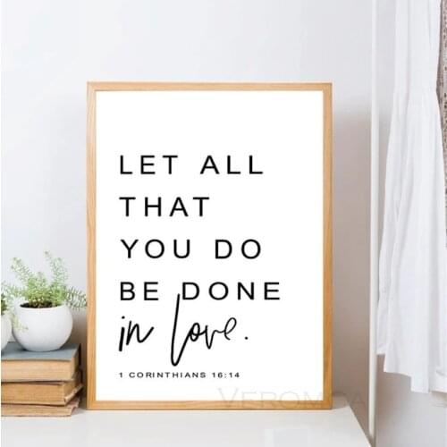 Bible Verse Wall Art Prints Let All You Do Be Done In Love Corinthians 16:14 Poster Canvas Painting Scripture Wall Art Decor