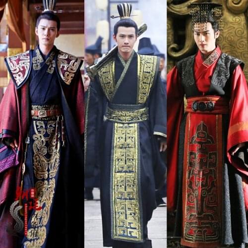 Ancient costume film TV Qin Han Dynasty mens Ying Zheng Han Wu Emperor Dragon Robe emperor Kings clothes Chinese traditional