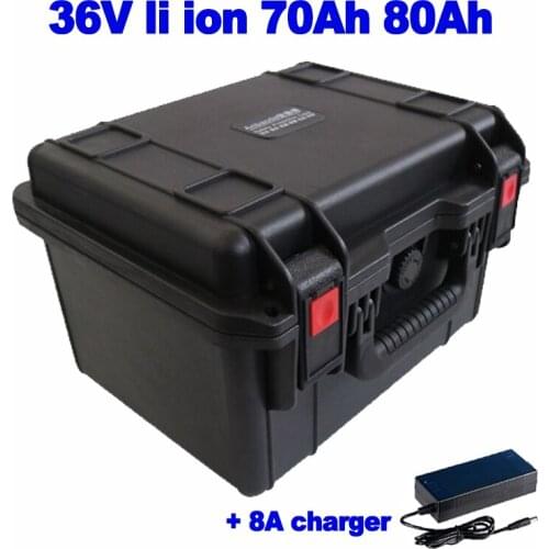 Waterproof suitcase 36v 70ah 80ah lithium ion lipo battery for robot surfboard sightseeing car Off Grid power AGV + 8A charger