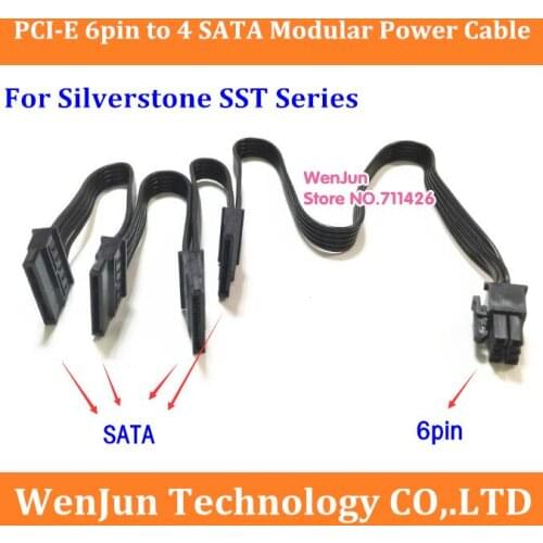 High quality 6Pin PCI-E male to 4 SATA 15pin Modular Power Supply Adapter Cable for Silverstone SST-ST Series