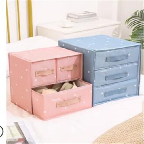 Drawer Organizer Cloth Storage Box With Lid Closet Underwear 3 Grids Bag