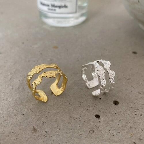 1pc 18K Gold Authentic S925 Sterling Silver Jewelry Irregular Double Rows Band Wider rings Adjust Gift TLJ1537