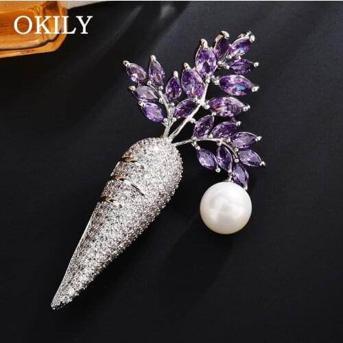 New Plant Style Purple Zircon Carrot Brooch Pin for Women Plant Brooches Cute Small Badges Jewelry Accessories