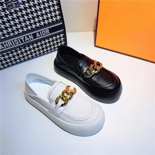 2021 new leather British style small leather shoes tide platform bread shoes large size womens shoes 41-43