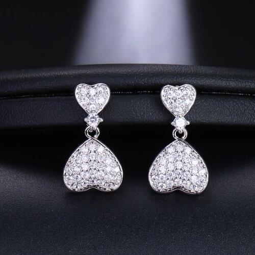 EMMAYA Special Heart Crystal Drop Earrings With AAA Zircon Wedding Party Jewelry Dangle Earrings For Women Girls