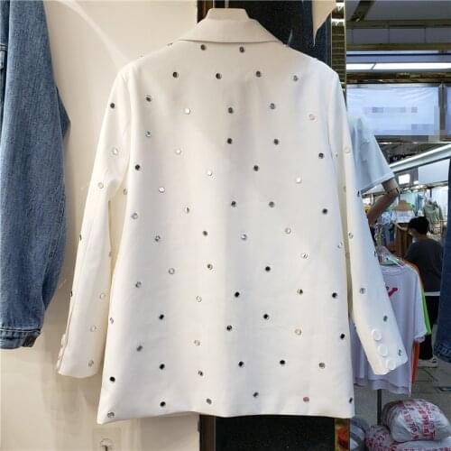 Black Casual Rivets Loose Long Sleeve Suit Jacket Womens Spring Blazer Coat White Black Veste Femme 2021