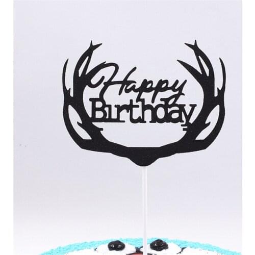 1pc Happy Birthday Cake Topper Party Supplies Elk Antlers Baking Cake decorating supply Birthday Party Christmas gift Decoration