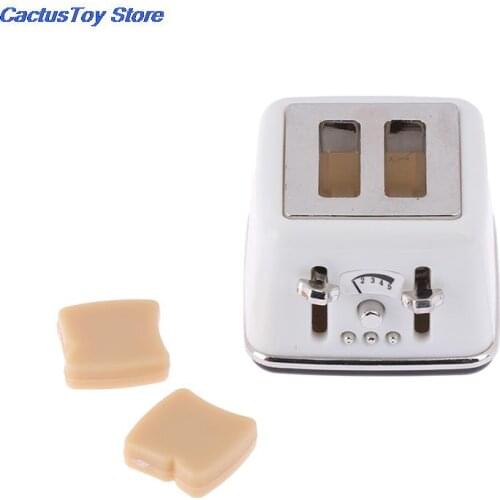 1 Pcs Plastic 1/12 Scale Mini Cute Toaster Dollhouse Bread Machine With Toast Miniature Dollhouse Decorations