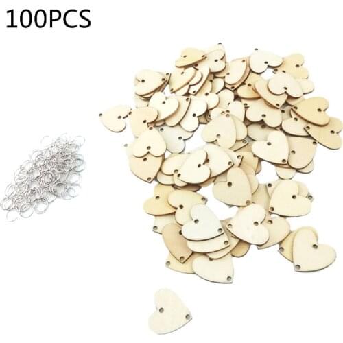 100pcs Wooden Heart Discs Slices Tag Metal Ring for Birthday Board Calendar DIY