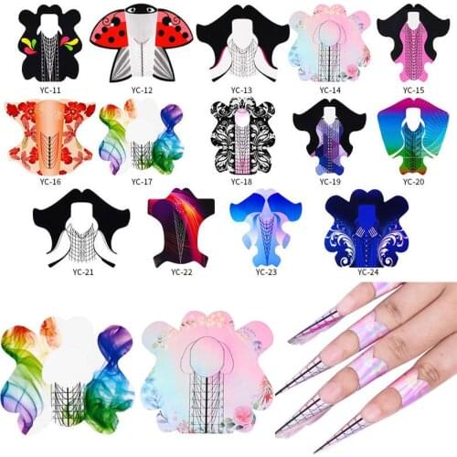 100pcs/Roll French Nail Extension Forms Stickers Holder for Gel Acrylic Tips Nail Builder Mold Extension Tools Laser Butterfly