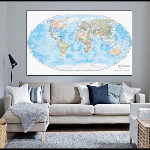 150*100cm German World Map Non-woven Canvas Painting Non-toxic Modern Art Poster Wall Sticker Card Living Room Home Decoration