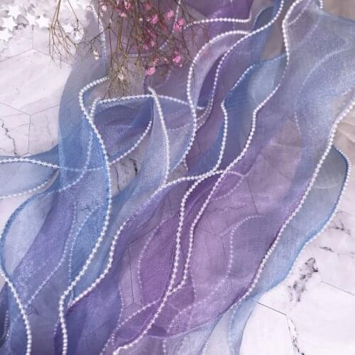 2yards Pearl Overlaid Gradient Colorful Yarn Organza Ribbon for DIY Craft Gift Wrapping Hair Bowknot Sewing Materials