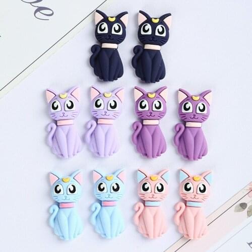 20Pcs Cartoon Moon Cat Flatback Resin Cabochon Kawaii Animals Fit Phone Decoration DIY Scrapbooking Hair Bows Center Accessories