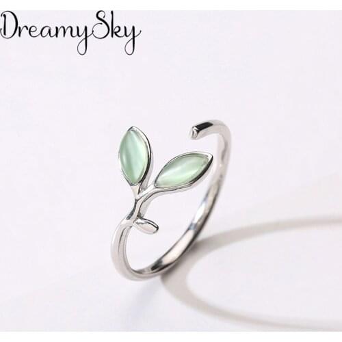 2019 Fashion Silver Color Rings Gifts For Women Trendy Statement Opal Leaf Jewelry Joyas De Plata Anillos Anelli