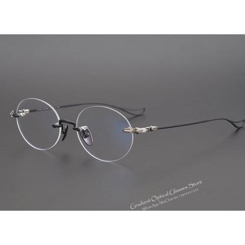 2020 retro eyewear silver jewelry ultralight titanium rimless glasses frame men and women business round prescription eyeglasses