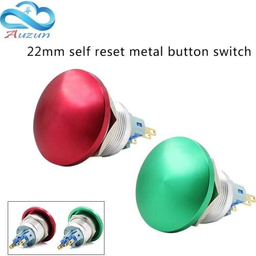 22 mm metal mushroom head start self-reset button switch often open red green welding foot screw foot current 5A