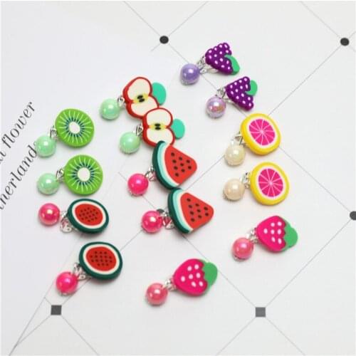 5pcs Creative Strawberry Apple Lemon Grape Fruit Baby Kids No Hole Ear Clip Childrens Girls Birthday Christmas Jewelry Gifts