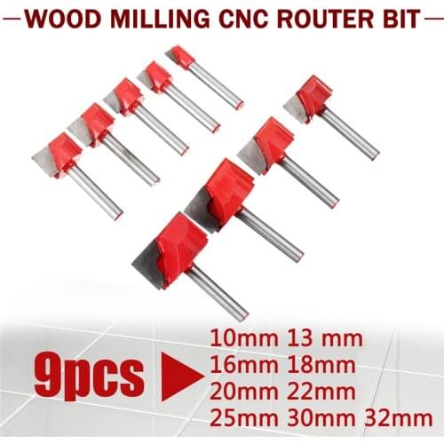 9pcs 6mm Surface Planing Bottom Cleaning Wood Milling CNC Cutter Engraving Knife Shank Router Bit Woodworking Tools 10-32mm