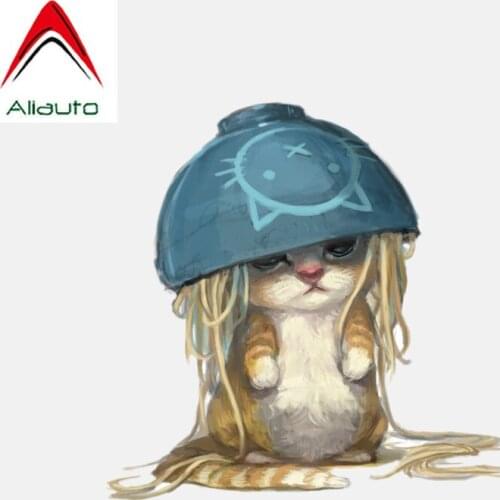 Aliauto Funny Poor Naughty Cat Knocking Over Bowl Car Sticker PVC Decal for Volkswagen Polo Golf 5 6 7 Tiguan Jetta,13CM*13CM